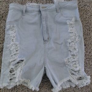 Distressed Light Blue Denim Shorts